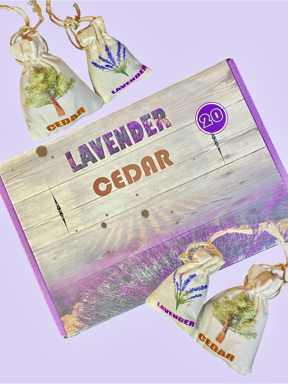 20 Cedar Lavender Sachets Protect Clothes Linens Storage Scent NEW SEALED IN BOX